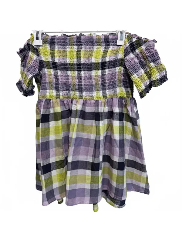 Torrid Multicolor Plaid Smocked Off Shoulder Babydoll Top Size 0 (12) - Image 3