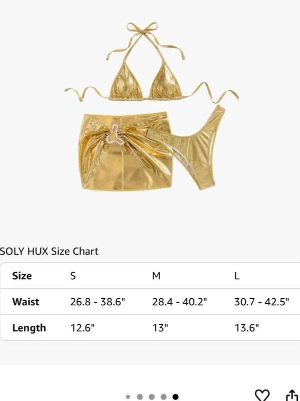 3 Piece Swimsuit Metallic Halter Triangle Bikini Set with Cover Up Beach Skirt - Image 15