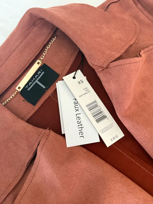Rust Orange Faux Suede Belted Trench Coat - Image 5