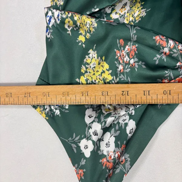Floral Satin Cutout Tie Front Midi Dress Womens L Green Floral‎ Wedding Party - Image 8
