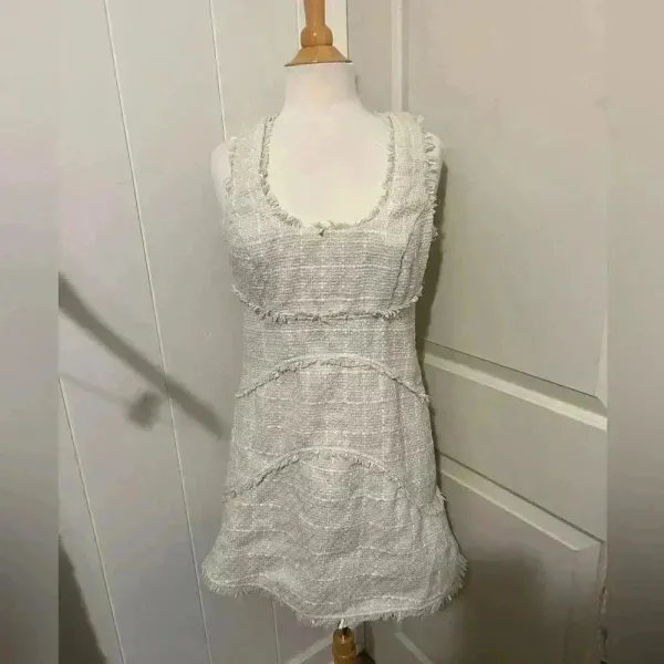 Anthropologie $180 Mini Tank Tweed Dress Vacation Resort Beachy‎ Natural Preppy - Image 5