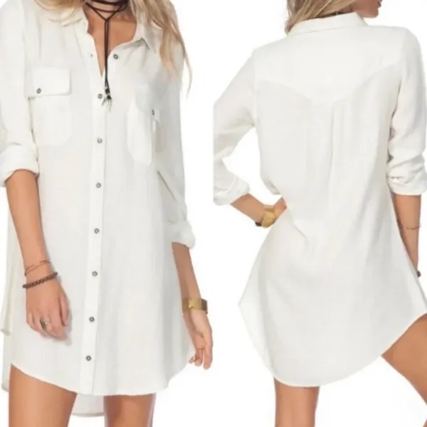 Rip Curl Ava Shirt Dress Vanilla White Waffle Knit Button Down Mini M‎ - Image 2