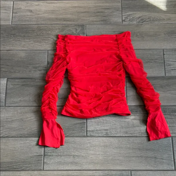 Elegant Red Ruched Women's Top - Image 4