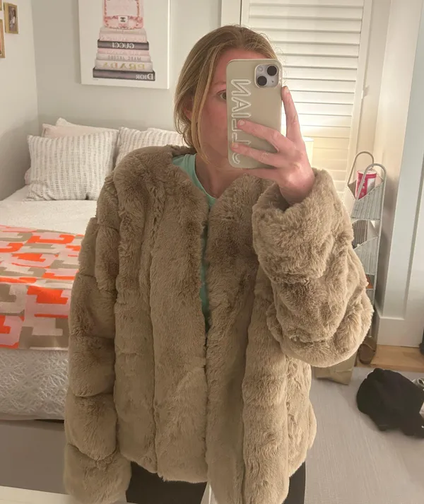 Fur Jacket Tan Size L - Image 3