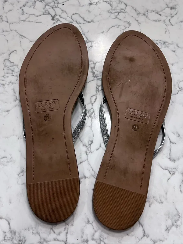 J.Crew Women's Silver‎ Glitter Strap Thong Flip Flop Sandals Size 11 - Image 3