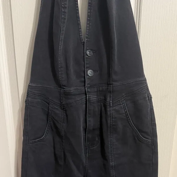 We The Free People Cruz Black Denim Halter Jumpsuit Minimalist Boho Festival - Image 4