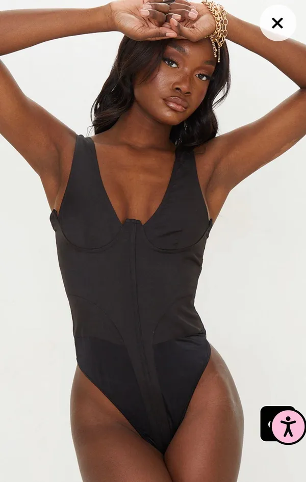 NWT PrettyLittleThing Tall Black Corset Detail Woven Bodysuit - Image 2