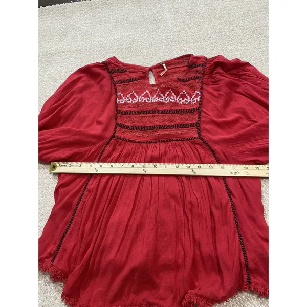 Free People Red Boho Embroidered Lace Peasant Top Women’s Size S/p - Image 11