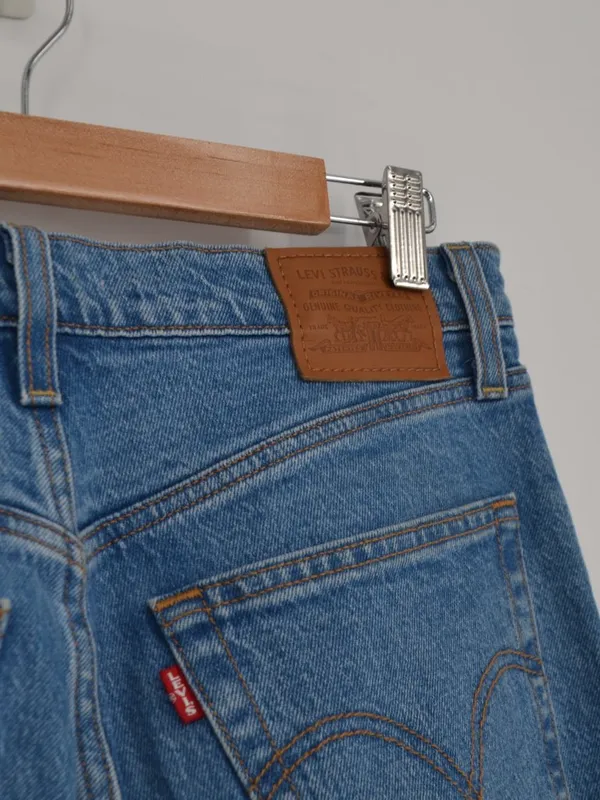 Levi's Ribcage Straight Ankle Jeans Blue Womens 30 High Rise Fray Hem Button Fly - Image 5