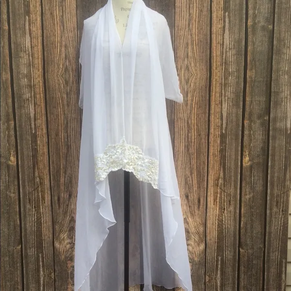 Vintage Blanche sheer white peignoir with lace and sequins Women's small - Image 5