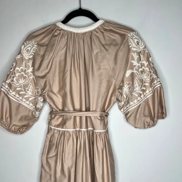 Antonio Melani Tan Embroidery Midi Dress Size 2 - Image 5