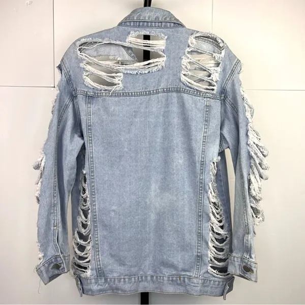 Thirty 6 Point 5 Denim Jacket Women S Blue Oversized Distressed Grunge Boyfriend - Image 2