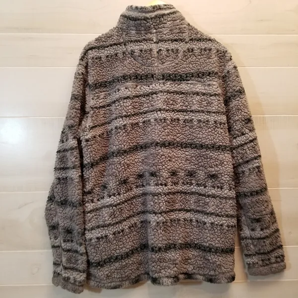 {L} Grizzly Sherpa Gray Black Quarter Zip Pullover Jacket - Image 2