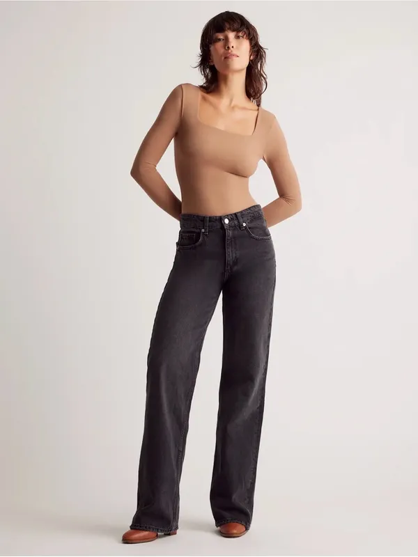 Quince Second Skin Square Neck Long Sleeve Bodysuit | Small | Mocha Brown - Image 6