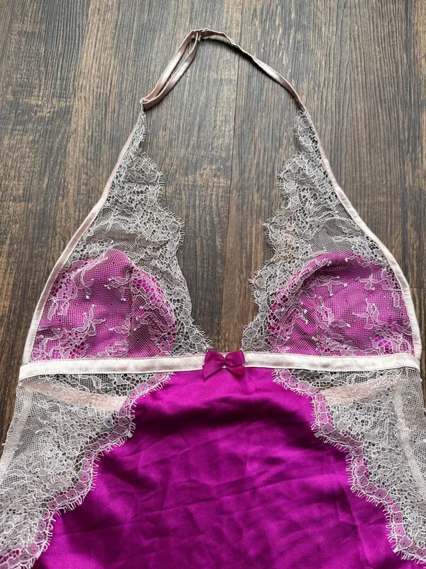 Victoria’s Secret Fuchsia Satin Lace Halter Neck Babydoll Nightie - Size S - Image 5