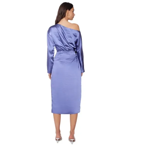 Lost + Wander Adria Purple Satin Off Shoulder Asymmetrical Midi Dress Size S NWT - Image 5