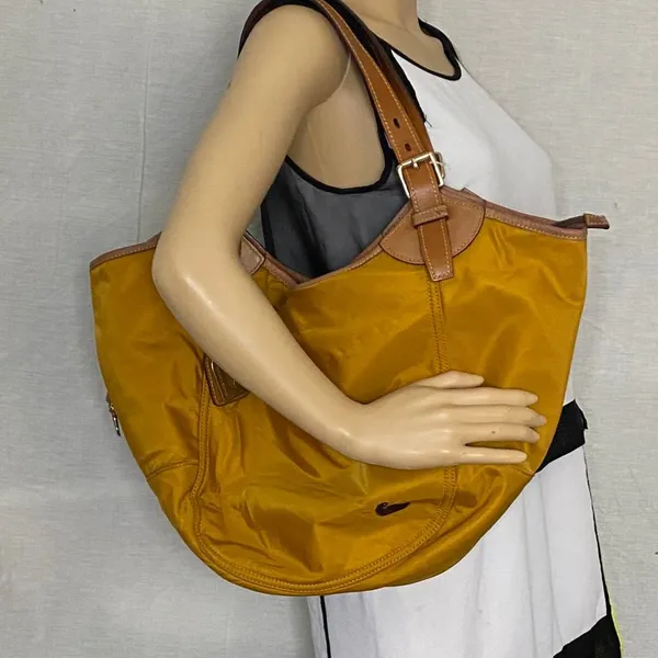 Dooney & Bourke XL Yellow Brown Nylon Shoulder Bag - Image 6