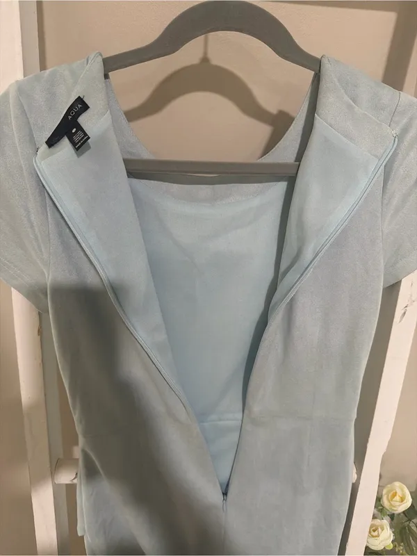 Aqua Pale Blue Short Sleeve Asymmetrical Wrap Dress - Image 4