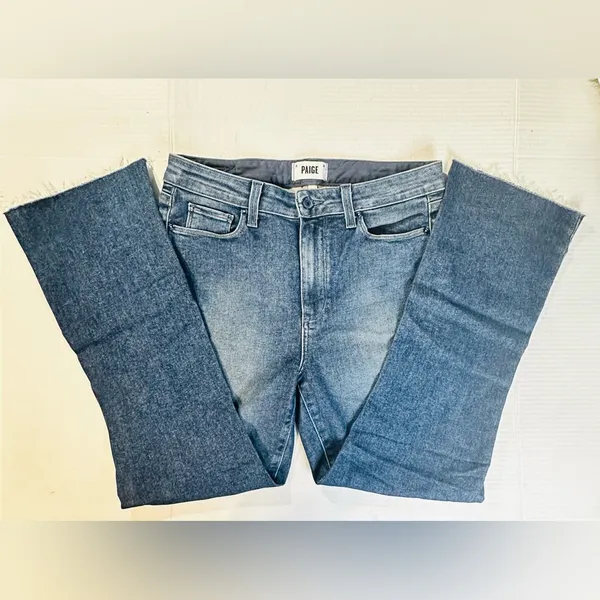 PAIGE Jeans Colette‎ Crop Flare Blue Distressed Bottom Faded Size 30 Pre-owned - Image 7