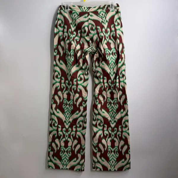 Zara Selena Printed Pants Womens XS Green Brown Wide Leg Cotton NWT - Image 5