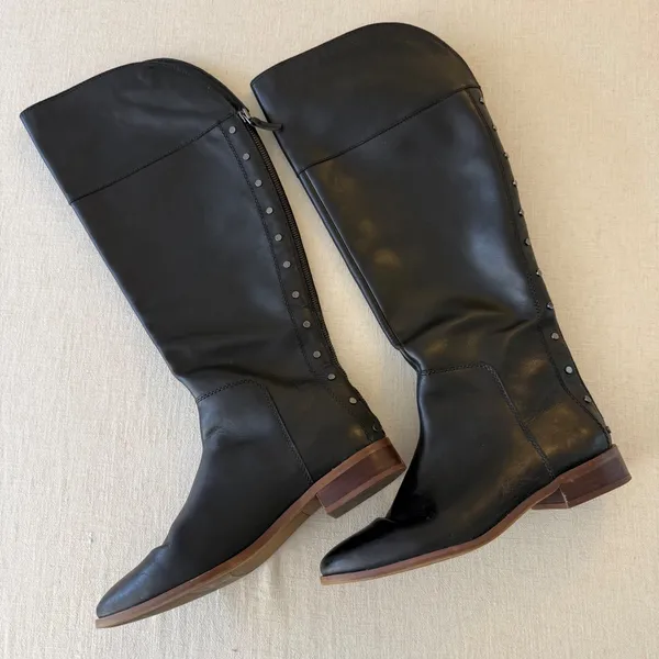 Franco Sarto‎ Roselle Black Leather Studded Tall Riding Boots Womens Size 8M - Image 6