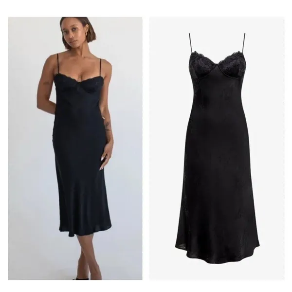 Anthropologie Rumored NWT Women Medium Negroni Black Satin Midi Dress Elegant - Image 2