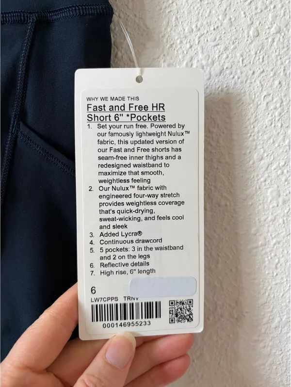 Lululemon Fast and Free HR Short 6" Inseam Pockets True Navy Size 6 Run Sporty - Image 3