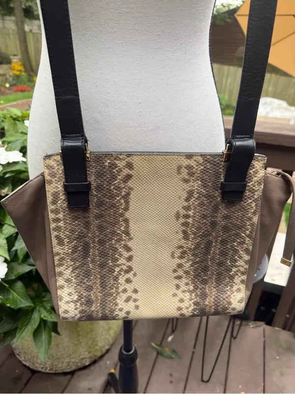 Furla Black and Beige Snake-Effect Messenger Bag - Image 5