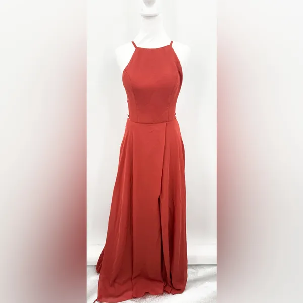 JJ's House‎ Women's Rust Orange/Red/Brown Lace-Up Back A-Line Maxi Dress Size 4 - Image 2