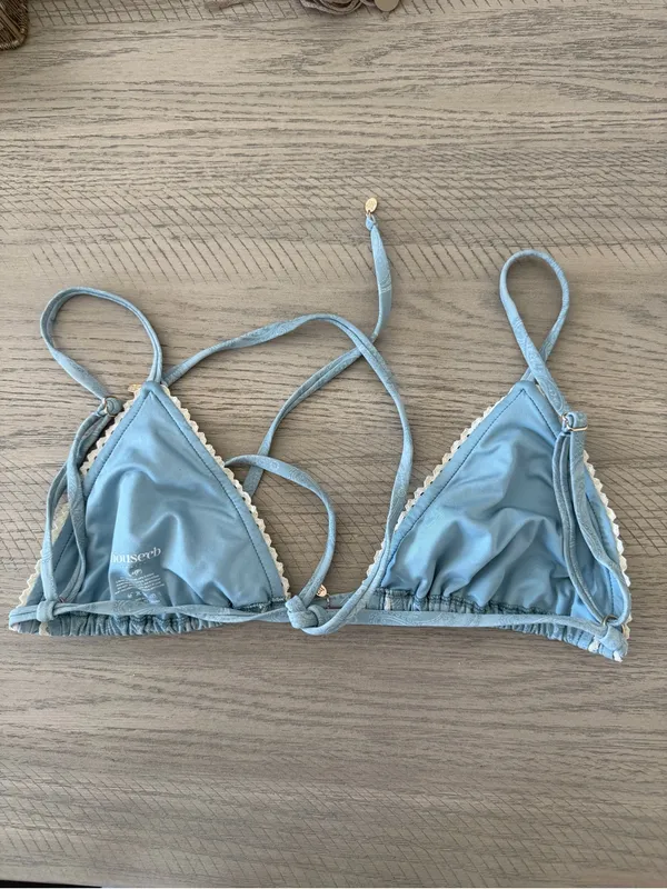 House of CB CORSICA Blue Paisley Ruffle Trim Bikini Top - Image 3