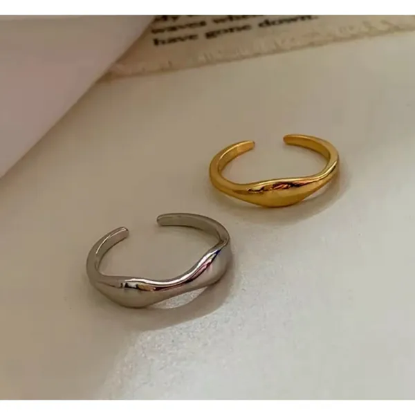 Boutique NEW‎ 14k Yellow Gold Plated 925 Silver Wave Stacking Band Ring - Image 14