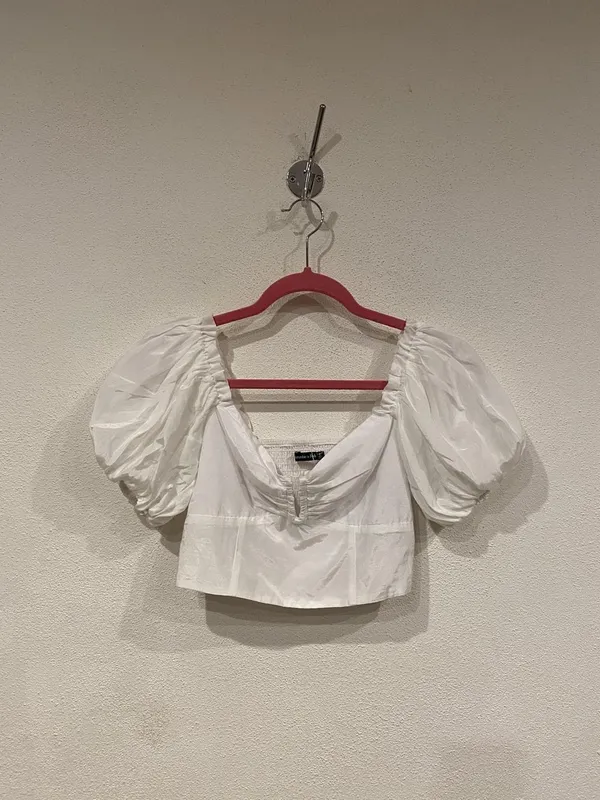 Abercrombie & Fitch Blouse Womens Small White Puff Sleeve Peasant Cropped Top - Image 2