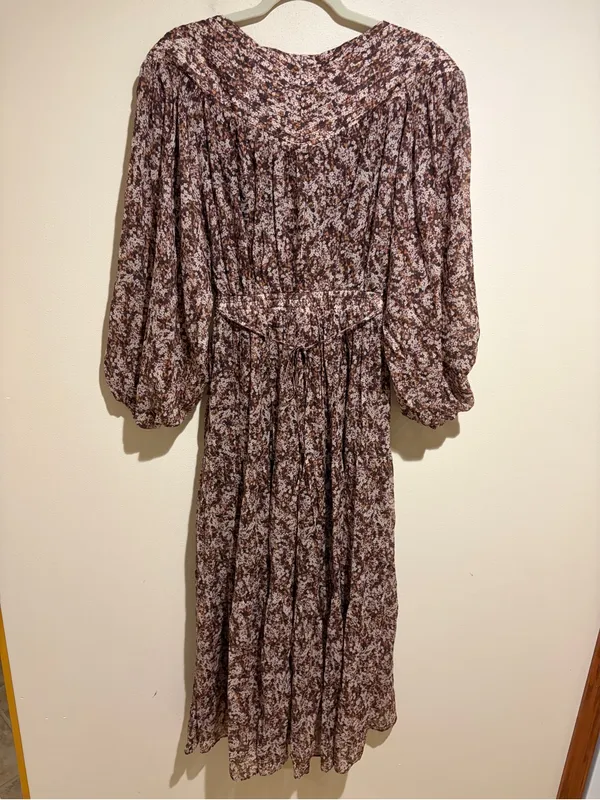 Shona Joy Grace Pin Tuck Tiered Midi Dress Brown Floral Cottagecore Prairie 2 - Image 12