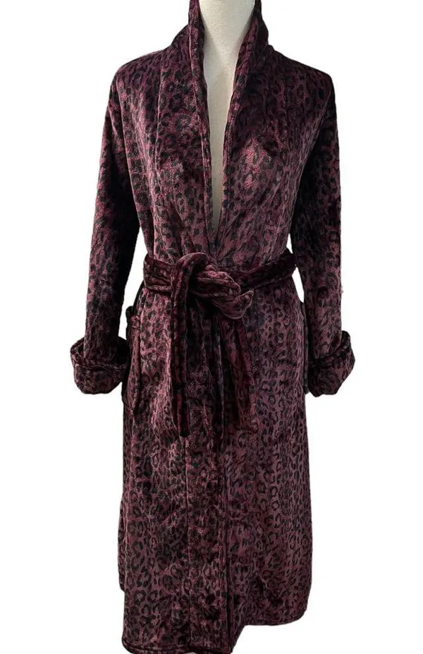 Natori Private Luxuries Leopard Animal Print Ultra Soft Fleece Long Robe M - Image 3