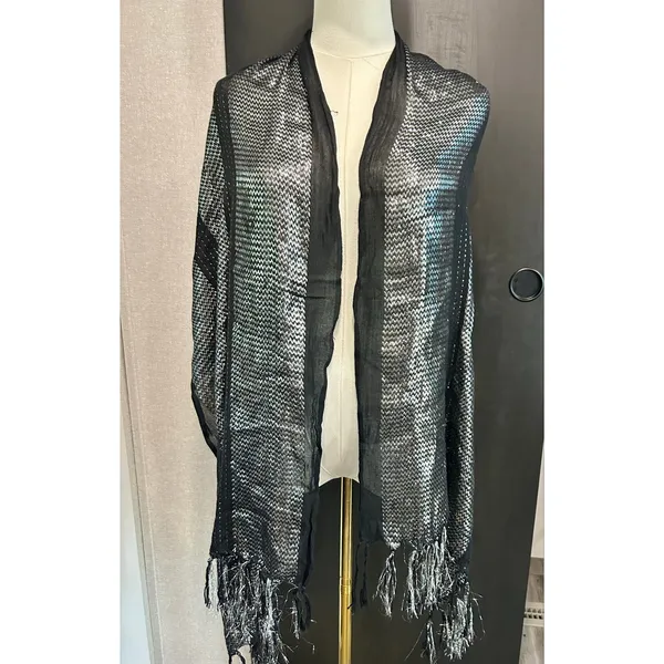 Scarf Black Silver Glitter Shawl Formal Bling Y2K Whimsy Goth Boho Chic Glamour - Image 2