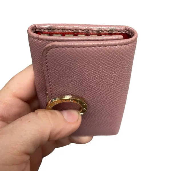 BVLGARI Bulgari Key Holder Grain Calf Leather Pink Red Series Gold Hardware EUC - Image 5