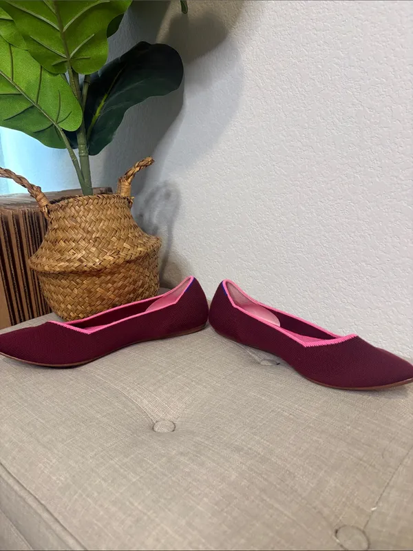 Rothy's Merino Wool Burgundy the pointe size 9 Pointed Knit Flats with Pink Trim - Image 7