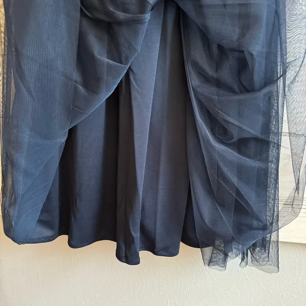 Maya Deluxe Halter Dark‎ Blue Sequin Top Tulip Skirt Midi Sleeveless Prom Dress - Image 6