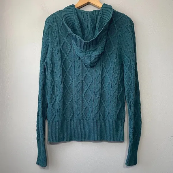 Ruff Hewn Y2K Teal Cable Knit Sweater Size Large Teal Chunky Academia Hoodie Gilmore Girls - Image 5
