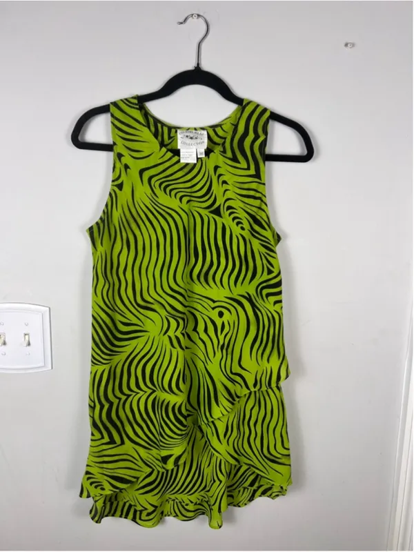 Vintage Y2K Neon Zebra Print 2 Piece Skirt Set Medium Lime Green Festival - Image 2