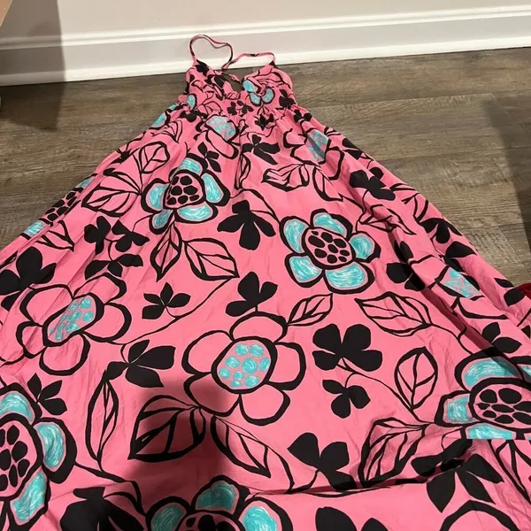 Zara Pink Black Floral Cotton Poplin‎ Midi Dress Size S - Image 13