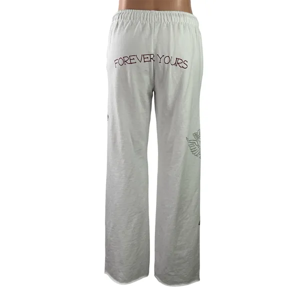Subdued Women's White Drawstring Graphic Print High Rise Wide Leg Sweat Pants S - Image 3