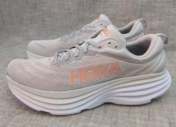 Hoka ONE ONE Bondi 8 Harbor Mist Rose Gold Grey Womens Run Comfort Sneaker 12B - Image 3