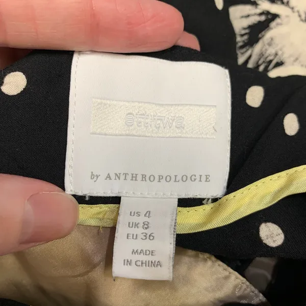Ett Twa by Anthropologie Polka Dot Floral Wide‎ Leg Pants Black White Size 4 - Image 6