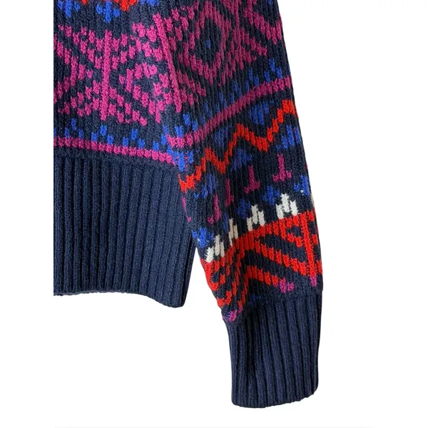 Old Navy So Soft Fair Isle Sweater Women XS Navy Blue‎ Red Mock Neck Nordic Knit - Image 4