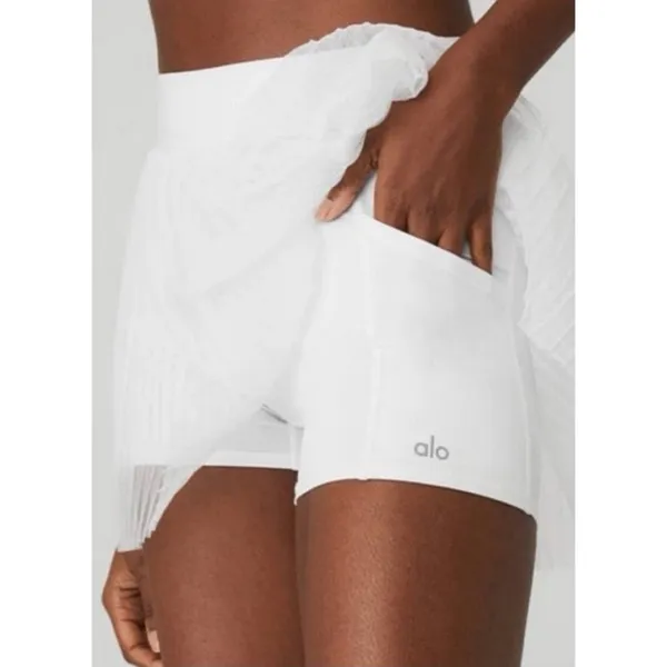 Alo Mesh Flirty Tennis Skirt White Sheer Transparent See-Through Pleated Skort - Image 4