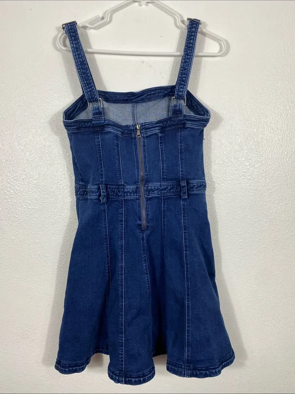 Free People Dark Indigo Denim Mini Dress Size L It has pockets on the sides. - Image 7