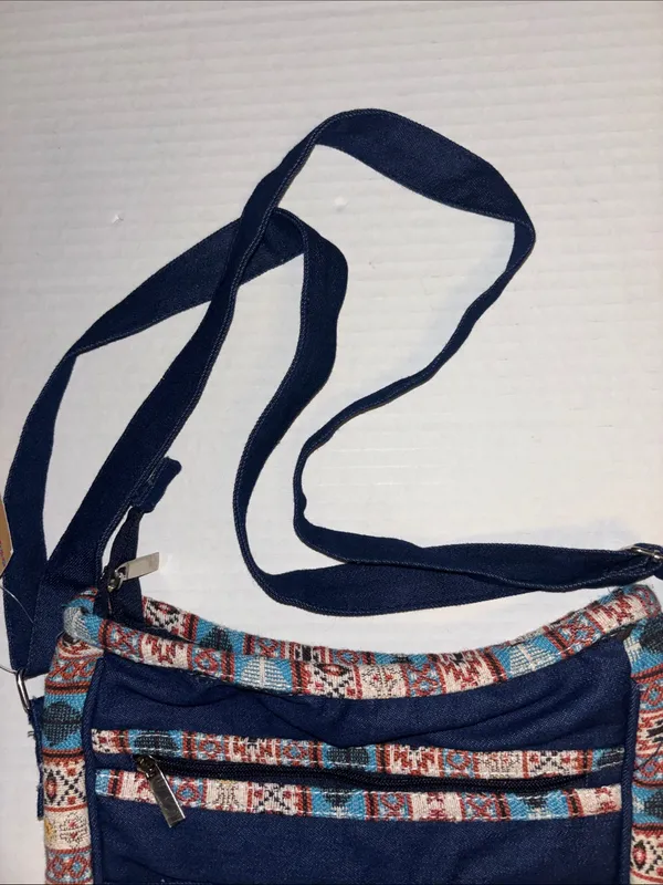 Canyon Sky Blue Denim Bag With Southwestern Embroidery Along Edges Multicolored - Image 4