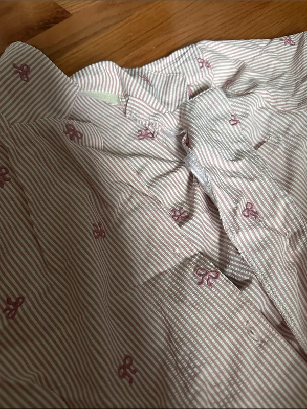 Women's Pink Striped Short Pajama Set with Bow Detail - Image 3