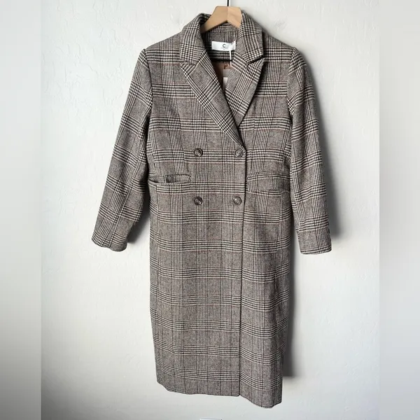 Commense valor plaid oversized overcoat NEW XS Brown - Image 9